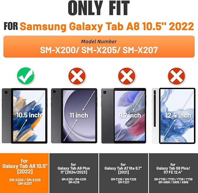 SEYMAC stock Case for Samsung Galaxy Tab A8 10.5'', Full-Body Drop Protection Case with Screen Protector Pencil Holder [360° Rotating Hand Strap] &Stand, SkyBlue+Black