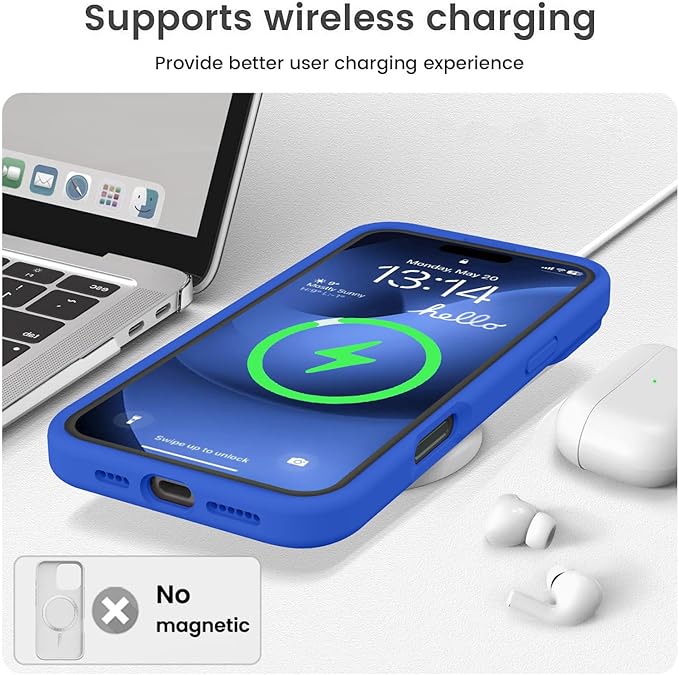 Vooii Compatible with iPhone 16 Pro Case, Liquid Silicone Upgrade [Camera Protection] [Soft Anti-Scratch Microfiber Lining] Shockproof Phone Case for iPhone 16 Pro 6.3 inch - Klein Blue