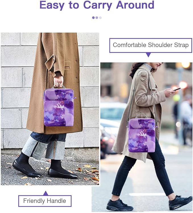 MoKo 9-11 Inch Tablet Sleeve Bag Handle Carrying Case with Shoulder Strap Fits 11inch iPad Air M3, iPad A16 2025, iPadPro 11", iPad109/8/7th Gen 10.2, Air 5/4th 10.9, Tab S8/S9 11",Purple Starry