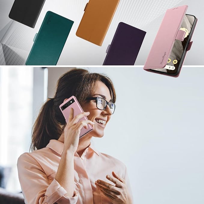 Wallet Flip Case for Google Pixel 7A - [RFID Blocking] Luxury PU Leather Card Holder Magnetic Phone Cover with Kickstand,Shockproof Protective Case,Pink