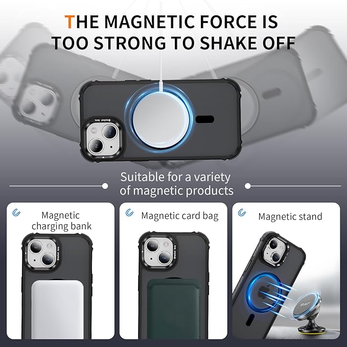 Magnetic for iPhone 15 Case Black with MagSafe Wireless Charging Heavy Duty Military-Grade Shockproof Protection Adjustable Kickstand Slim Matte Anti-Fingerprint Cover Men Women