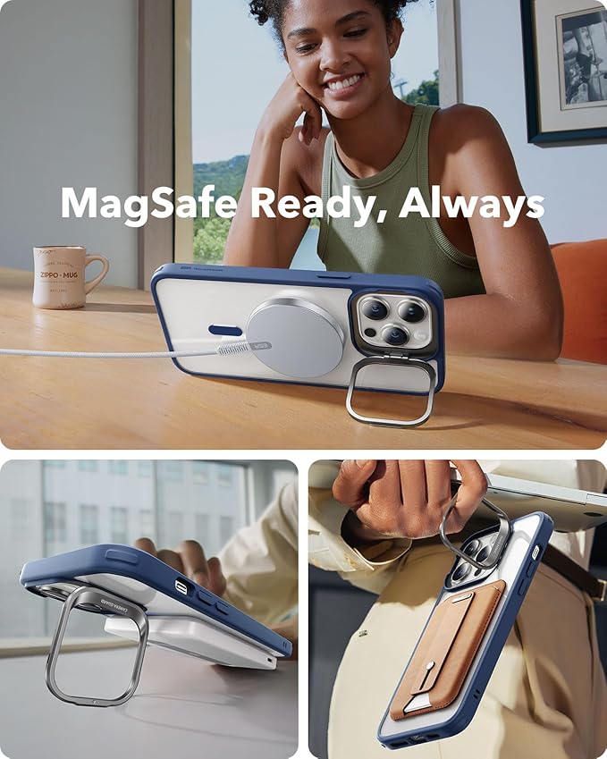 ESR for iPhone 14 Pro Max Case, Compatible with MagSafe, Built-in Camera Ring Stand, Military-Grade Protection, Magnetic Phone Case for iPhone 14 Pro Max, Classic Kickstand Case (HaloLock), Clear Blue