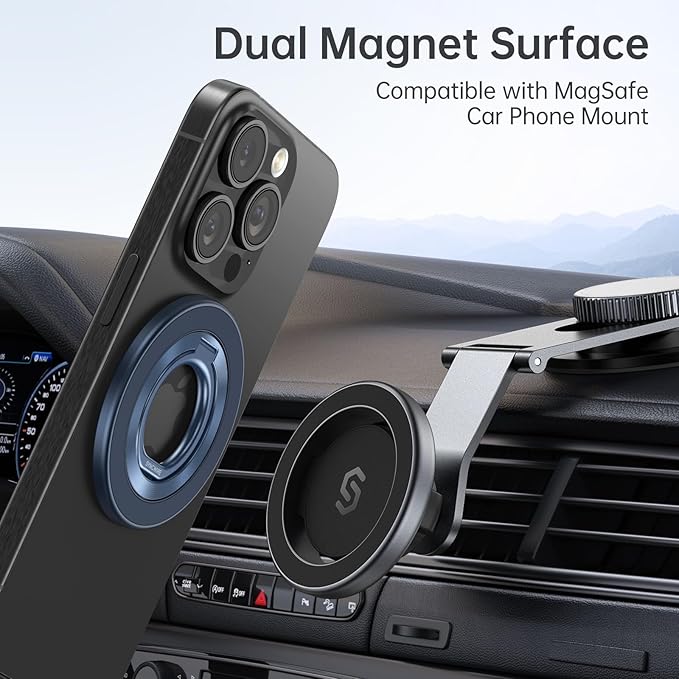 SYNCWIRE Magnetic Phone Ring Holder for MagSafe, 360° Rotation Cell Phone Grip Stand Finger Ring Kickstand Two-Sided Magnet Compatible with iPhone 17 Pro Max 16 15 14 13 12 MagSafe Accessories