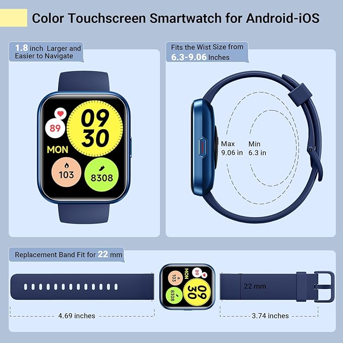 Smartwatch for Women/Men, Compatible with Android & iPhone, 1.8'' Fitness Tracker Watch with Alexa, Call & Notification Alerts, Heart Rate & Sleep Monitor, 120 Sports Modes, Waterproof Smart Watch