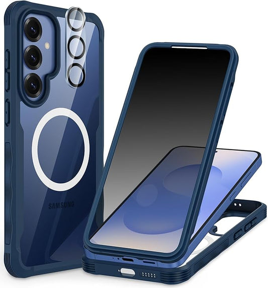 CENHUFO Magnetic Privacy for Samsung Galaxy S25 Plus Case, Full Body Phone Case with Built-in 9H Tempered Glass Privacy Screen Protector and Camera Lens Cover, Shockproof Protective Bumper - Blue