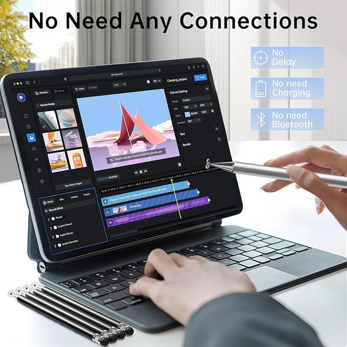 Bopomofo Stylus (5 Pcs), 2-in-1 Stylus Pen for Touchscreen, High Precision and Sensitivity, Suitable for iPhone/ipad/Android Tablets, Compatible with All Touch Screens,Silver