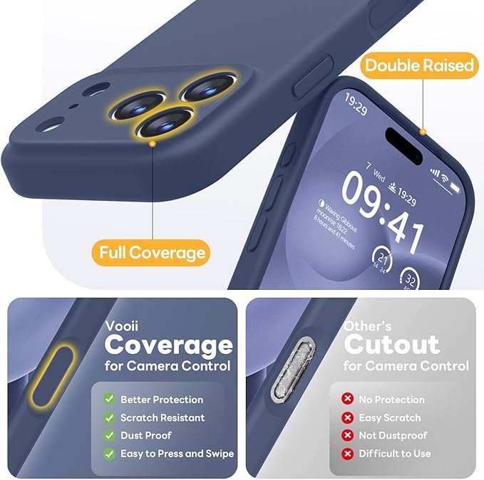 Vooii Magnetic Compatible with iPhone 17 Pro Max Case (Compatible with Magsafe) (Upgraded Camera Protection) Liquid Silicone Shockproof Full Body Protective Phone Cover for Women Men, Navy Blue, 6.9”