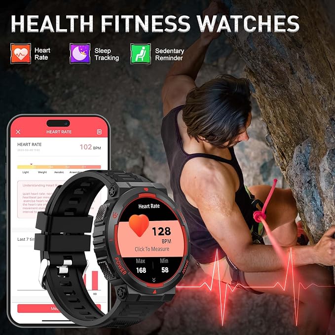 Military Smart Watches for Men (Answer/Make Calls) with LED Flashlight 3ATM Waterproof Smartwatch with 100+ Sports Modes 1.53" Fitness Tracker with Heart Rate Monitor for iPhone Android