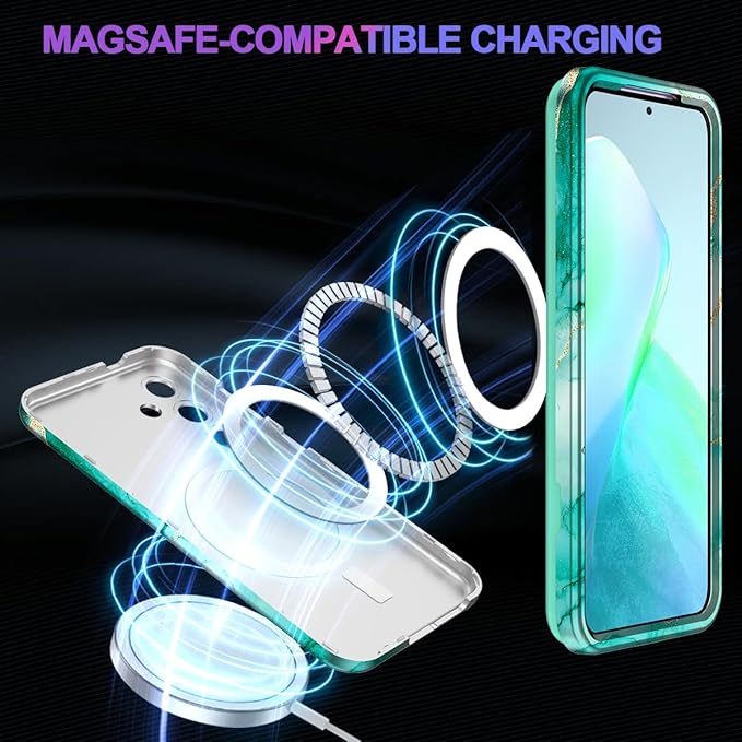 Casetego for Galaxy S24 Case,Compatible with MagSafe,[Military Grade Drop Test] Full Body Protection Slim Shockproof Rugged Marble Women Case for Samsung Galaxy S24 6.2 inch,Turquoise