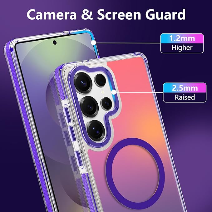 MOWIME Magnetic Case for Samsung Galaxy S25 Ultra [Compatible with Magsafe] [Cute Fashion Fluorescent Design] [1 Screen Protector] Slim Translucent Matte Case for Galaxy S25 Ultra 6.9", Purple