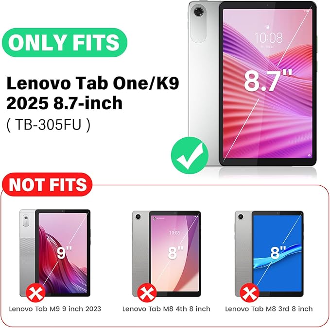 HXCASEAC Case for Lenovo Tab One/Tab K9 2025 (TB-305FU) 8.7 inch, with Screen Protector/Rotating Hand Strap/Sturdy Stand, Protective Cover for Lenovo one Tablet - Orange