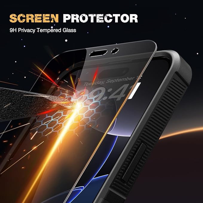 Diaclara Designed for iPhone 16 Pro Max Case, [with Privacy Screen Protector] [Anti Spy] [Military Grade Drop Protection] Heavy Duty Full-Body Shockproof Phone Case, Magnetic Black