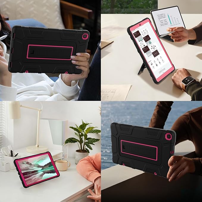Case for Samsung Galaxy Tab A 10.1 2019,Hybrid Shockproof Rugged Drop Protection Cover with Kickstand for Samsung Galaxy Tab A 10.1 Inch SM-T510 / T515(Black+Rose)
