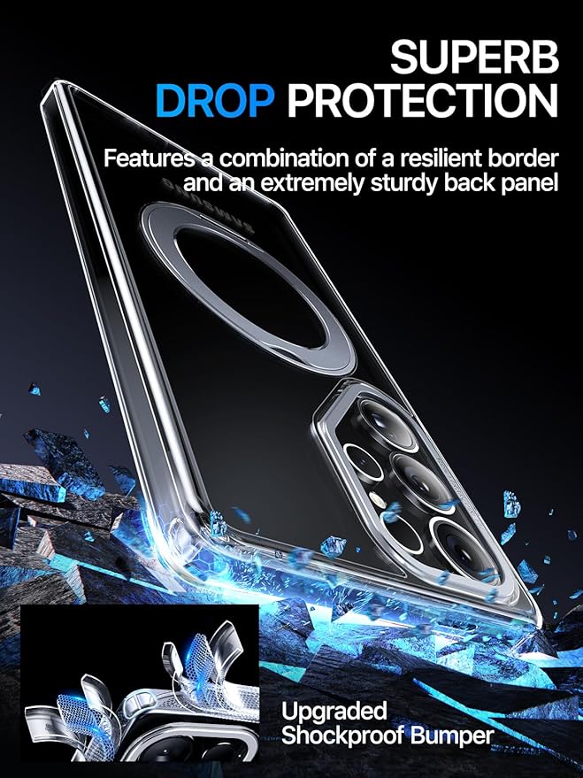 QTlier Phone case for Galaxy S25 Ultra- 360 Rotatable Magnetic Ring Stand, Military-Grade Protection, Raised Camera Frame Clear