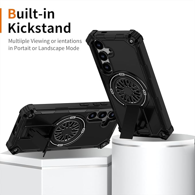 Magnetic Case for Galaxy S25/Galaxy S24, Built-in Stand [Compatible with Mag-Safe] Shockproof Protective Cover Case for Samsung Galaxy S25/Galaxy S24 Black