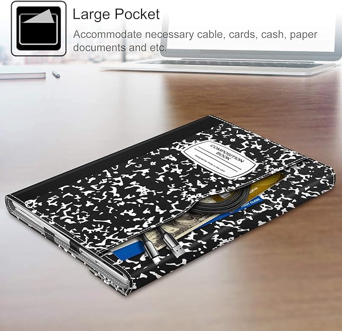 Fintie Case for 12.3 Inch Microsoft Surface Pro 7 Plus, Surface Pro 7/6/5/4/3 - Portfolio Business Cover with Pocket, Compatible with Type Cover Keyboard, Composition Book