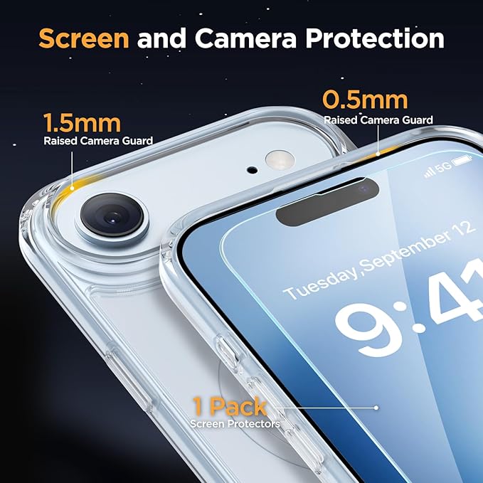 Miracase Magnetic for iPhone Air Case 2025 with Screen Protector(Compatible with MagSafe), Slim Thin Translucent Matte Military-Grade Protected Phone Cover for iPhone 17 Air 6.5",Clear