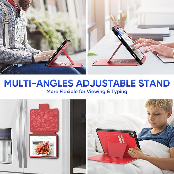 SEYMAC stock Case for Samsung Galaxy Tab A9+ Plus 11'', Auto Sleep/Wake Case with Magnetic Multi-Angles Stand, Card Slot for Galaxy Tab A9+/ A9 Plus 11'' SM-X210/X216/X218, (Red)