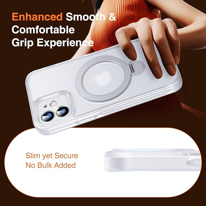 360° O-Ring MagStander for iPhone 12 Case, iPhone 12 Pro Case with Magnetic Stand Ring Holder [Compatible with MagSafe] [Military Shockproof] Kickstand iPhone 12/12 Pro Cover Matte Clear