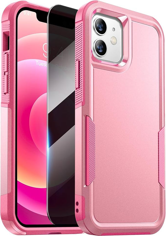 Diaclara Designed for iPhone 12 Case/iPhone 12 Pro Case, [with Privacy Screen Protector] [Anti Spy] [Military Grade Drop Protection] Heavy Duty Full-Body Shockproof Phone Case, Pink