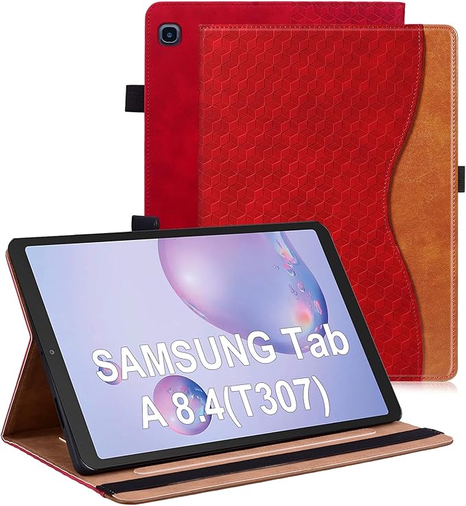 Case for Samsung Galaxy Tab A 8.4 2020 Model SM-T307 Multi-Angle Stand Folio Cover PU Leather with Card Pocket Tab T307 Case,Red