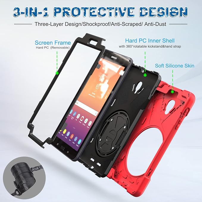 BRAECNstock for Samsung Galaxy Tab A 8.0 Inch 2017 Case Kids Shockproof Protective Case with 360° Rotating Stand & Hand Strap Shoulder Strap for Samsung Galaxy Tab A 8.0 SM-T380/T385 Tablet Case - Red