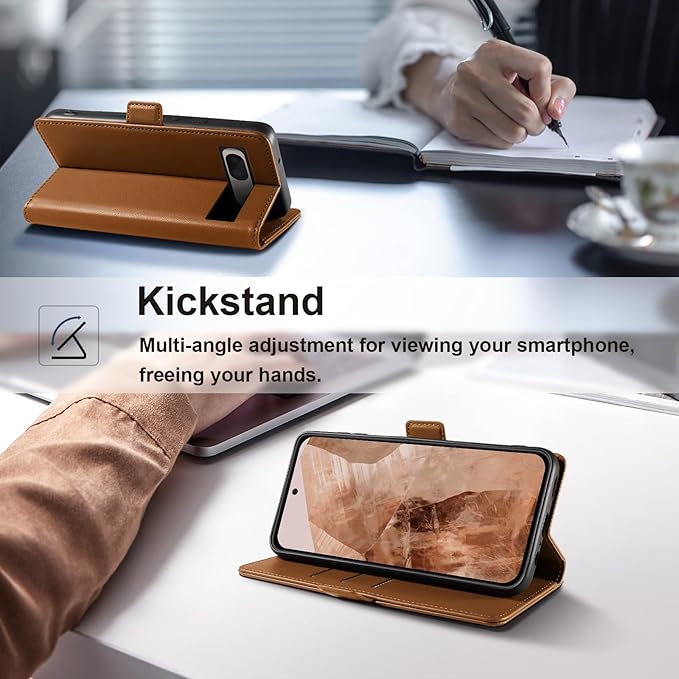 Wallet Flip Case for Google Pixel 8A - [RFID Blocking] Luxury PU Leather Card Holder Magnetic Phone Cover with Kickstand,Shockproof Protective Case,Brown