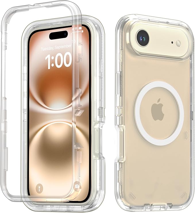 Designed for iPhone 17 Air Case,[Compatible with Magsafe] [Non-Yellowing] [Without Screen Protector] Shockproof/Dust/Drop Proof 3-Layer Full Body Protection Rugged Heavy Duty Cover, Clear