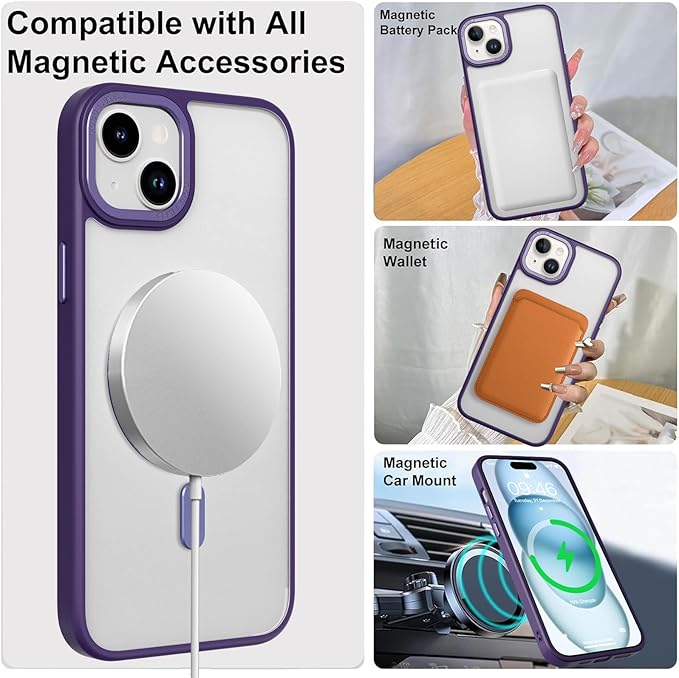 ZIYE Magnetic Case for iPhone 15 Plus Case with Stand [Compatible with MagSafe] Slim Shockproof Military Grade Heavy Duty Cover with 360 Rotatable Ring Kickstand for Women Men, Translucent Purple