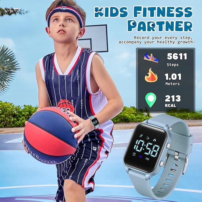 Kids Digital Watches for Boys Girls, Sports Watch with Fitness Tracker, Pedometer, Alarm Clocks, Stopwatch, No App Needed Waterproof Kids Watch, Gift for Teens Student Girls Boys Ages 5-14