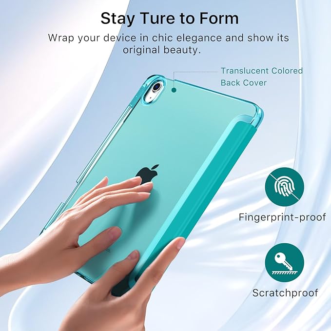 MoKo for iPad (A16) 11th Generation Case 11 Inch 2025, iPad 10th Generation Case 10.9 Inch 2022 with Pencil Holder, Slim Light Trifold Protective Cover with Hard PC Translucent Back Shell, Bondi Blue