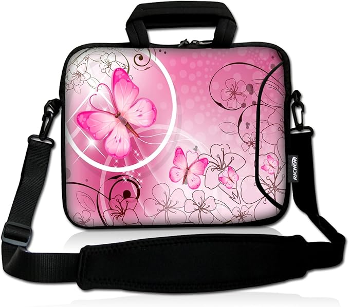 RICHEN 11 11.6 12 12.5 13 inches Laptop/Chromebook/Notebook Bag Tablet Case Neoprene Handle Sleeve with Shoulder Strap (11-13.3 inch, Pink Butterfly)