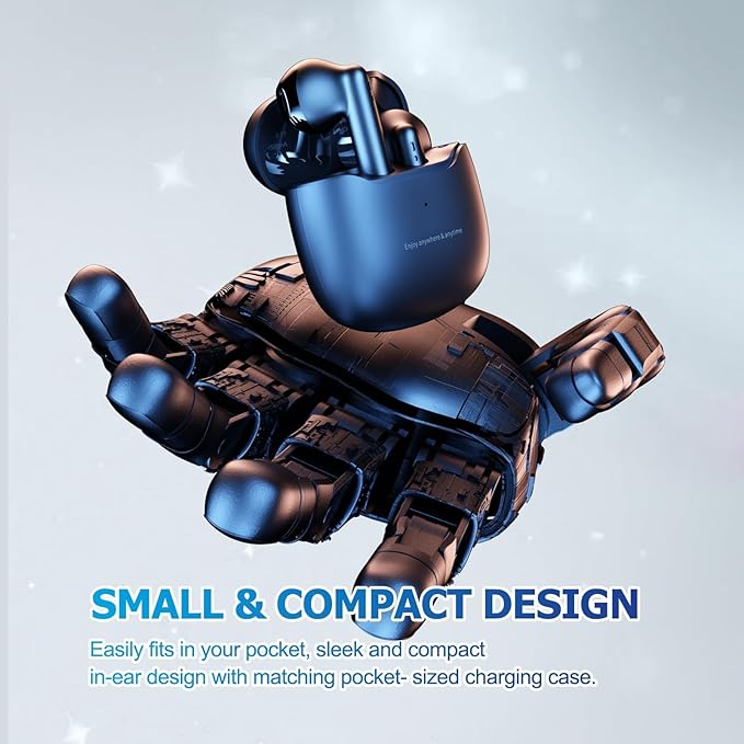 True Wireless Earbuds Bluetooth 5.3 with Microphone for Working Out Noise Canceling Blue Tooth Ear Buds Deep Bass TWS Wireless Earphones with Charging Case in Ear Headphone for iPhone Android Black