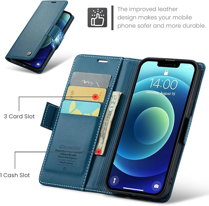 for iPhone 12/12 Pro Case, Premium PU Leather Wallet Case Flip Cover with [RFID Blocking][Card Holder][Stand Function] Shockproof Protective for iPhone 12 Pro/12, Blue