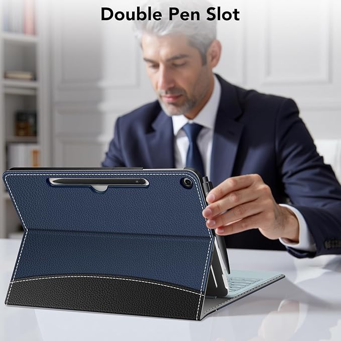 Fintie Case for Microsoft Surface Pro 12 Inch 1st Edition (2025), Multiple Angle Viewing Portfolio Business Cover with Pocket & Stylus Holder, Compatible with Type Cover Keyboard (Navy/Black)