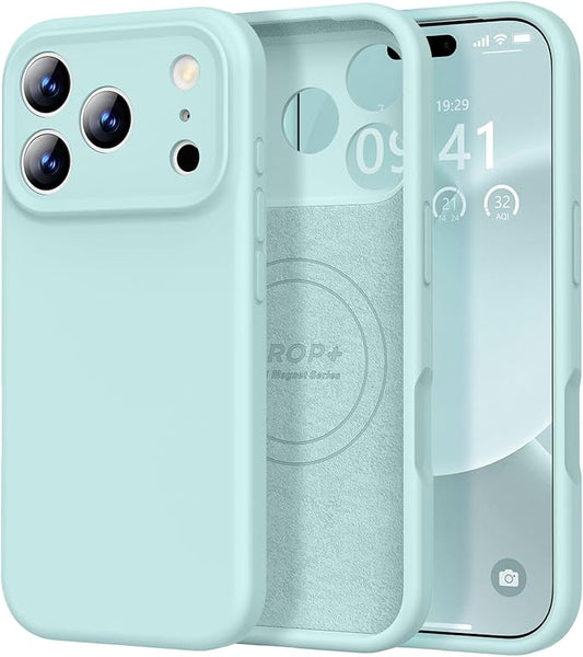 Vooii Magnetic Compatible with iPhone 17 Pro Max Case (Compatible with Magsafe) (Upgraded Camera Protection) Liquid Silicone Shockproof Full Body Protective Phone Cover for Women Men, Mint, 6.9”