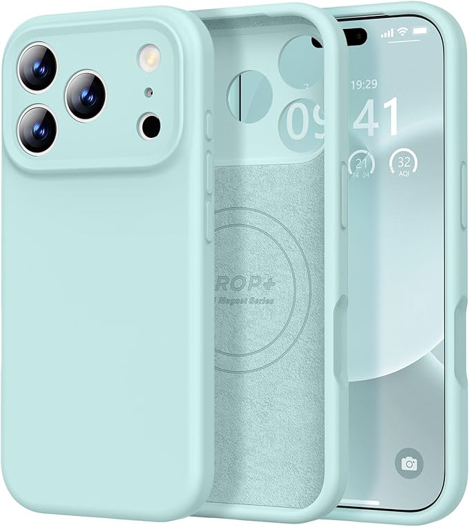 Vooii Magnetic Compatible with iPhone 17 Pro Case (Compatible with Magsafe) (Upgraded Camera Protection) Liquid Silicone Shockproof Full Body Protective Phone Cover for Women Men, Mint, 6.3”