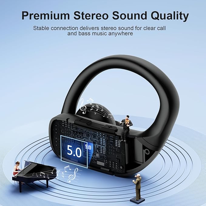 occiam Wireless Earbuds Bluetooth Headphones 48H Play Back Earphones in Ear Waterproof with Microphone LED Display for Sports Running Workout Black