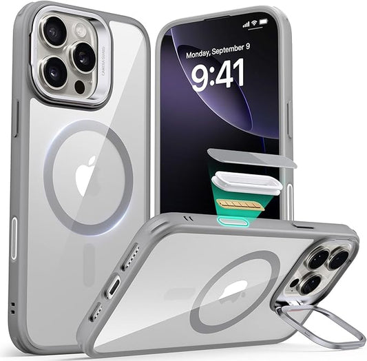 ESR for iPhone 16 Pro Max Case,Camera Control Button Compatible with MagSafe, Military-Grade Protective Case, Built-in Stash Stand Phone Case, Scratch-Resistant Back Cover, Classic Series, Clear Grey