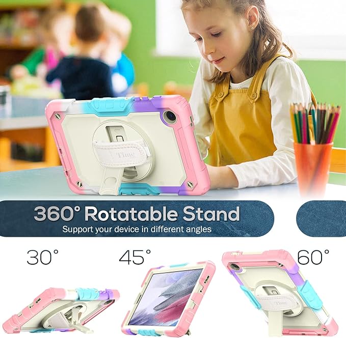 Timecity Case for Samsung Galaxy Tab A7 Lite with Screen Protector for Girls Kids, Shockproof Protective Case for Galaxy A7 Lite 8.7" 2021 (SM-T220/T225), w/Kickstand Hand Shoulder Strap, Pink Camo