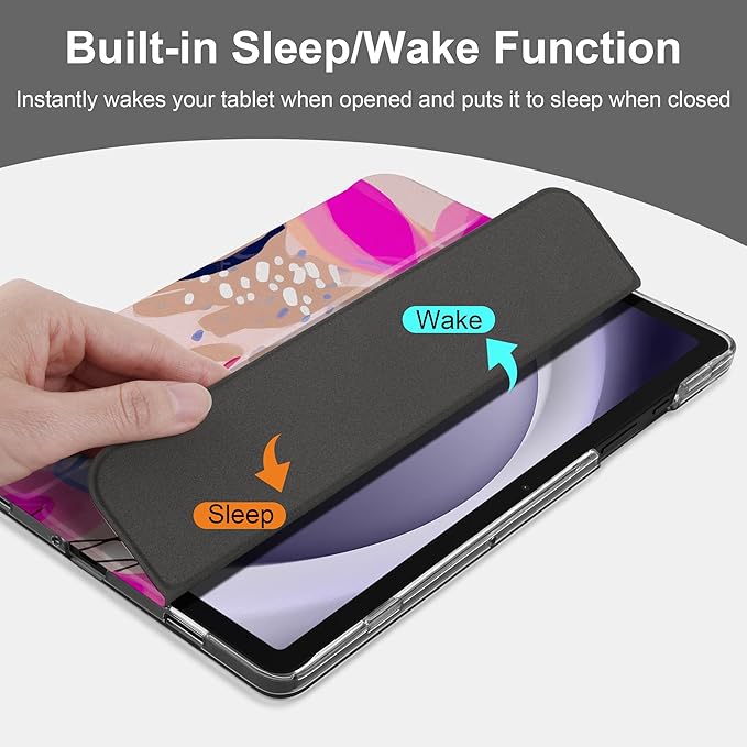 DONGKE Case for Samsung Galaxy Tab A9+/A9 Plus 11 inch 2024 2023 (SM-X210/X216/X218), Slim Stand Hard PC Translucent Back Shell Smart Cover, Auto Wake/Sleep - Floral Artistic