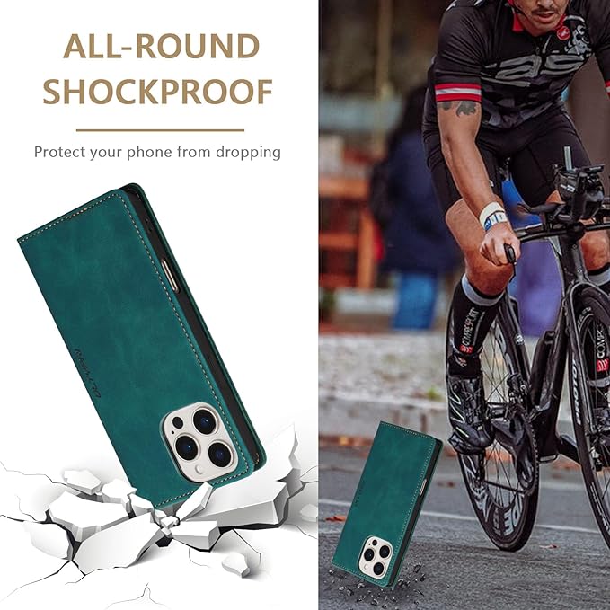 QLTYPRI for iPhone 16 Pro Max Case Wallet with Card Holder, Vintage PU Leather Kickstand Magnetic Closure Shockproof Folio Book Cover Case for iPhone 16 Pro Max - Retro Green