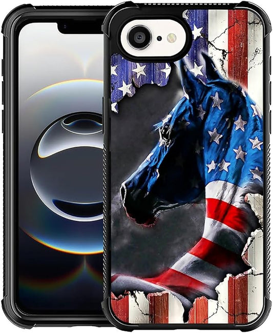Compatible with iPhone 16e Case,American Flag Horse Phone Cover for Men/Women,Soft TPU Anti-Skid Thread and Four Corner Anti-Collision Protection Case Compatible with iPhone 16e 6.1inch