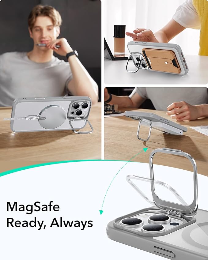 ESR for iPhone 16 Pro Case,Camera Control Button Compatible with MagSafe, Military-Grade Protective Case, Built-in Stash Stand Phone Case, Scratch-Resistant Back Cover, Classic Series, Clear Grey