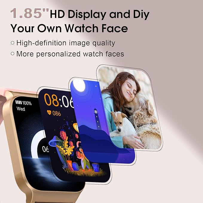 Smart Watch for Men Women Bluetooth Call, 1.85" HD Screen Smartwatch with Heart Rate/Sleep Monitor, 110+ Sport Modes Activity Trackers IP68 Waterproof, Fitness Watch Android iOS, Pink