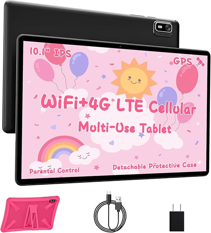 HAOVM Tablet 10 inch, 4G SIM Unlocked, Android 14 Tablet with SIM Card Slot, IPS Touch Screen, 2.0GHz Fast Processor,3GB+32GB+TF Expand,2.4G/5GHz WiFi,8MP Camera, GPS, Pink case