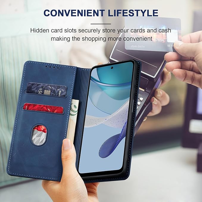 Jasonyu Flip Wallet Case for Moto G 5G (2023),Leather Magnetic Folio Cover with Card Holder,Kickstand - TPU Shockproof Durable Protective Phone Case,Blue