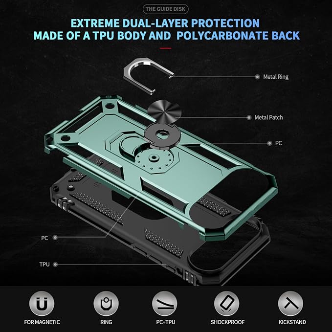 ADDIT Compatible with iPhone 17 Air Case with Tempered Glass Screen Protector, Adjustable Kickstand Ring, Military-Grade Heavy Duty Protection, Shockproof, Anti-Fingerprint,Teal