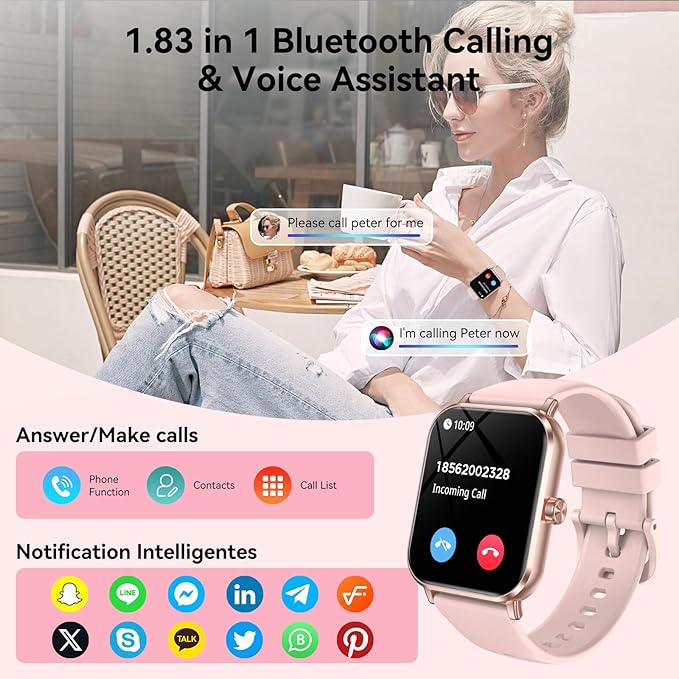 Smart Watch for Men Women, 1.83" HD Touchsreen, Bluetooth Calling, 5 ATM Water-Resistance, 130+ Sports Modes, Health, Fitness & Sleep Tracker, Timer, Fitness Watch for Android/iOS, Pink