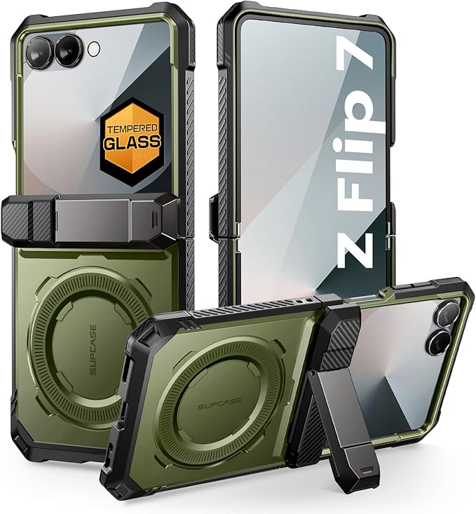 SUPCASE for Samsung Galaxy Z Flip 7 Case with Stand & Front Screen Protector (Unicorn Beetle Grip), [Support MagSafe] [Hinge Protection] Full Body Military-Grade Rugged Back Phone Cover, Guldan